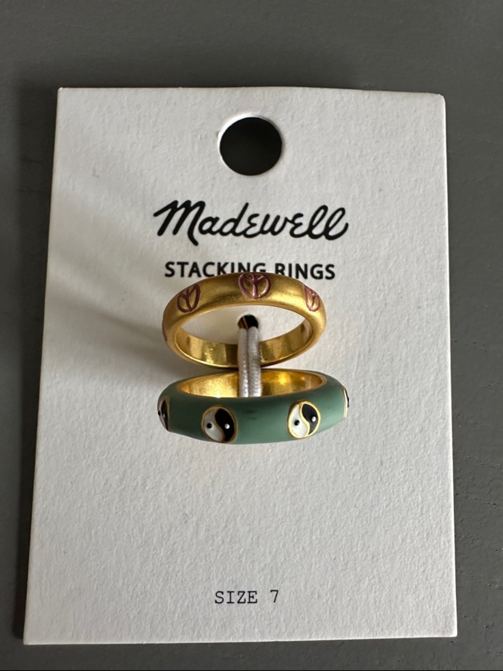 Madewell Green Enamel Yin-Yang and Gold Accent Stacking Rings